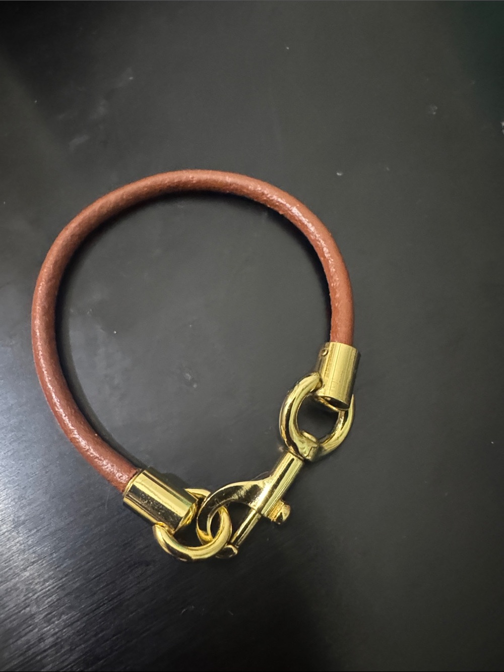 Brown Leather Bracelet with Gold Hardware